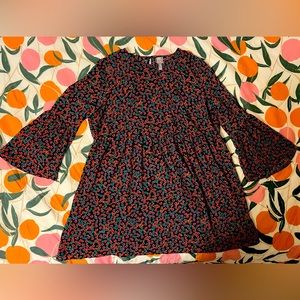 Asos Design Curve fluted sleeve smock mini dress in floral print .